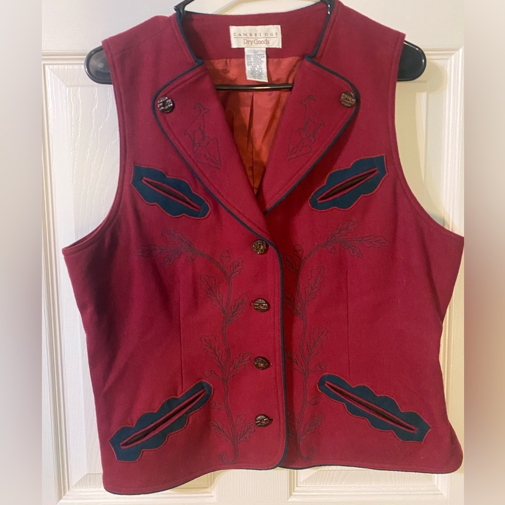 Cambridge Dry‎ Goods Vintage Burgundy and Black Embroidered Vest